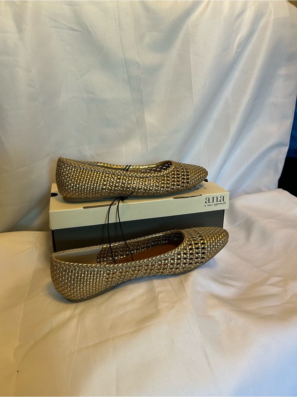 a.n.a Gold Woven Ballet Flats